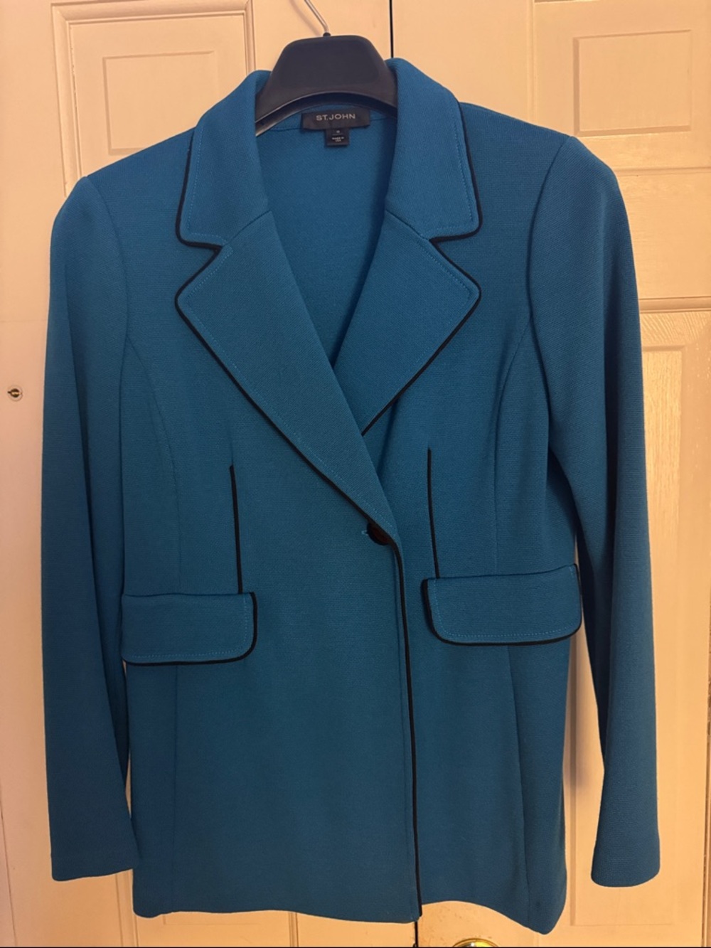 St. John Teal Blazer with Black Piping